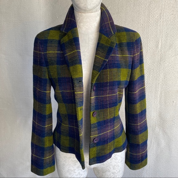 Vintage Laura Ashley UK M Plaid Equestrian Blazer - Picture 2 of 8